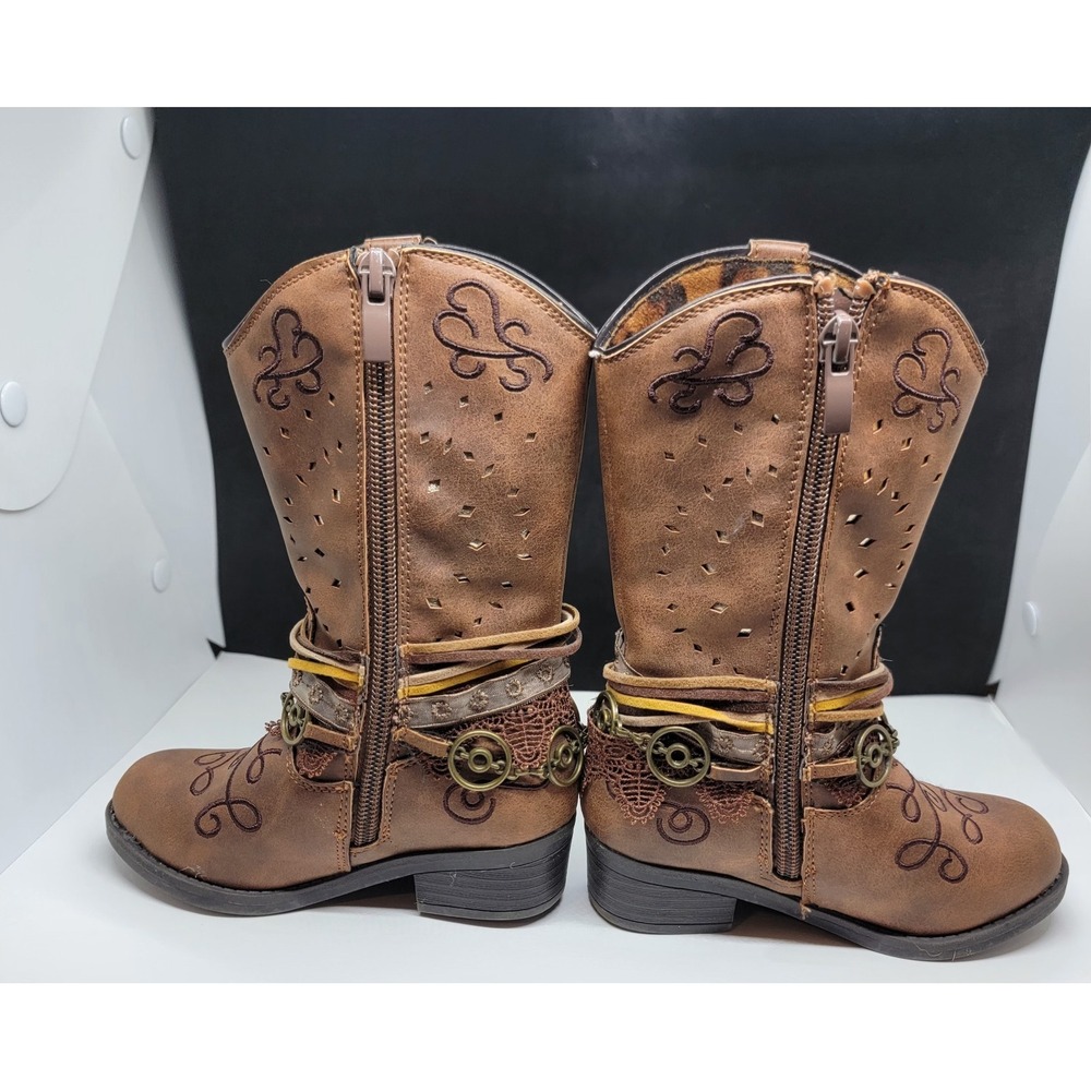 Rodeo Ropers Toddler Youth Size 8M Brown Bling  Western Cowboy Zip Up Boots - Picture 4 of 11